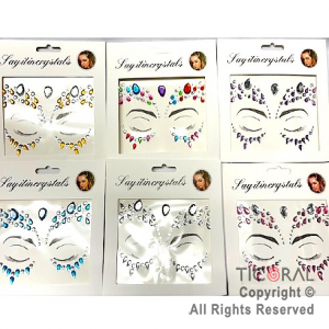 BRILLITOS AUTOADHESIVOS PARA ROSTRO FACE ART DECO COLORES SURTIDOS X 12 UNIDADES